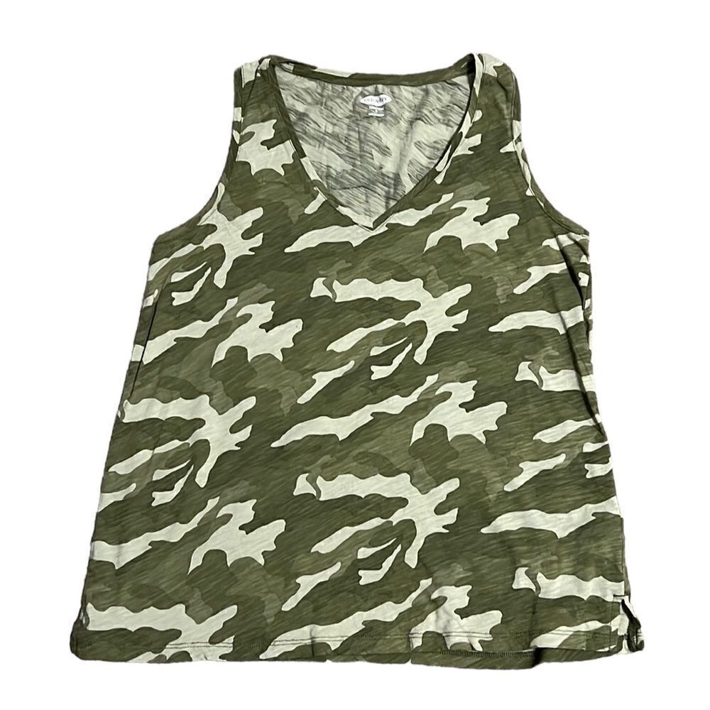 Old Navy Everywhere Tank Top Women's Size Small Green Camo V-Neck Cotton
